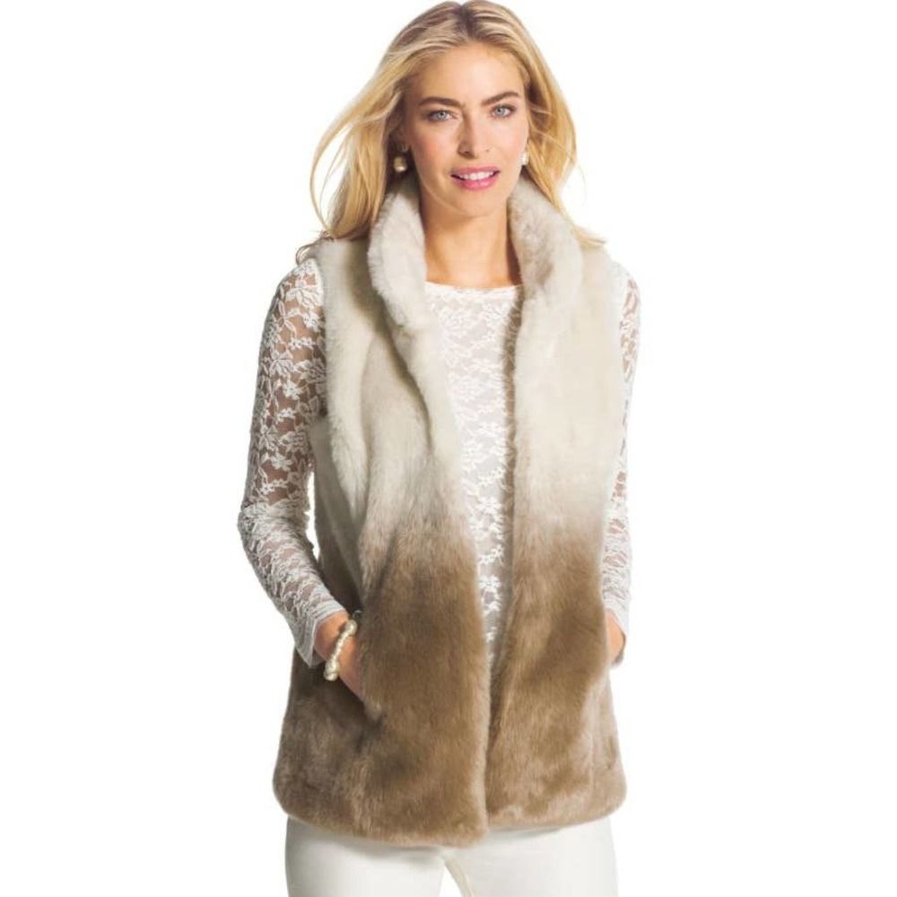 Chico's Soft Faux Fur Ivory Tan Vest